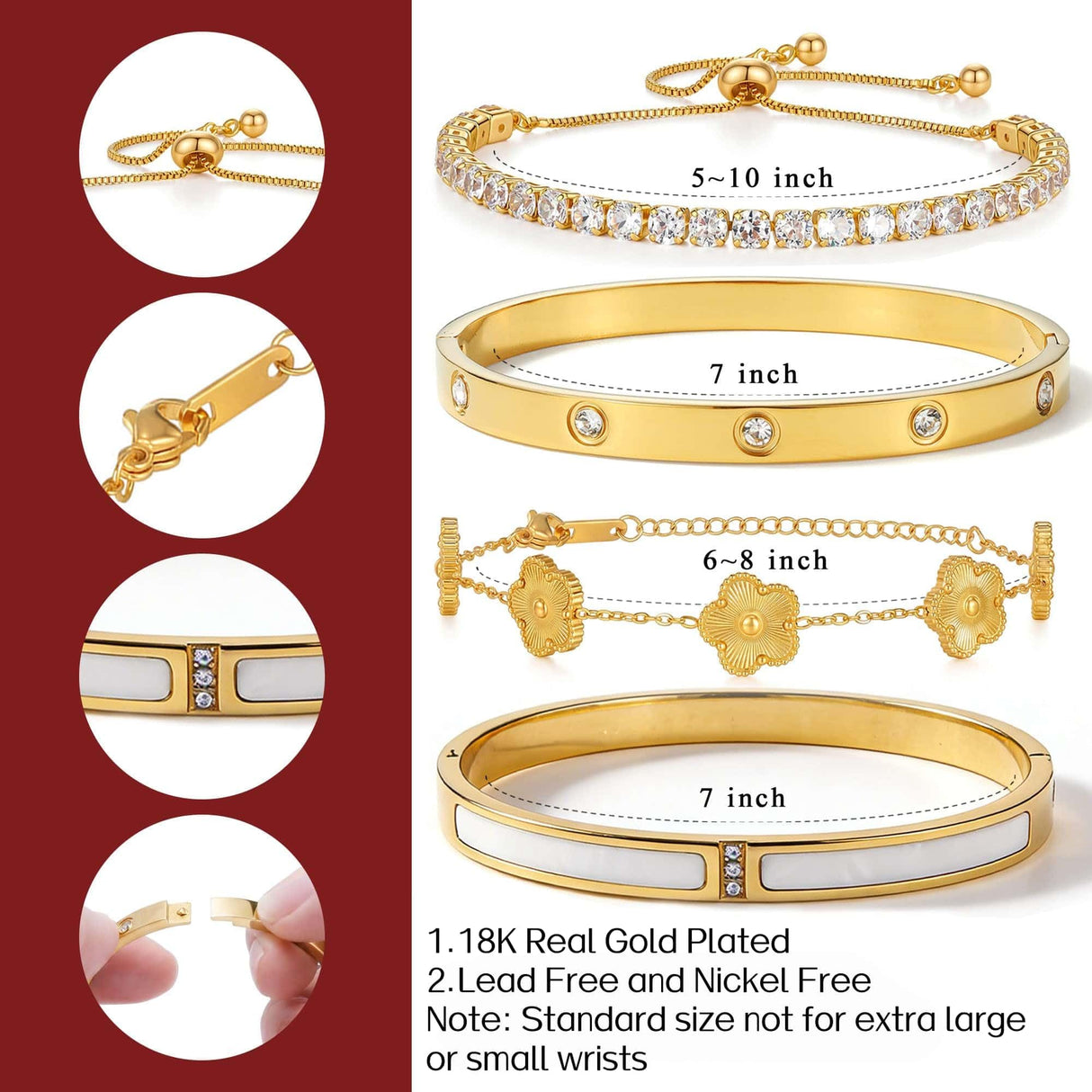 SEADAY 18K Gold Plated Bangle Bracelets for Women, 4Pcs Gold Bracelet Set