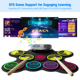 Miortior Electronic Drum Set, 10 Pads Roll-up Drum Practice Pad with Drum Pedals & Sticks, Built-in Speaker with Headphone Jack, Great Christmas & Birthday Gift for Kids