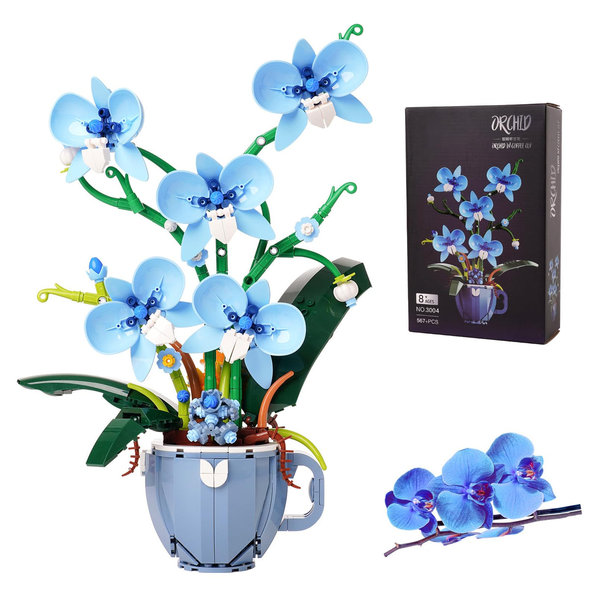 Ideas Blue Orchid Ideas Flowers Building Block Set，DIY Home Decoration Kit for Adults，Compatible with Lego Flowers Home Decor Gift for Mother's Day, Valentine Day, Birthday, Christmas Day - 567PCS