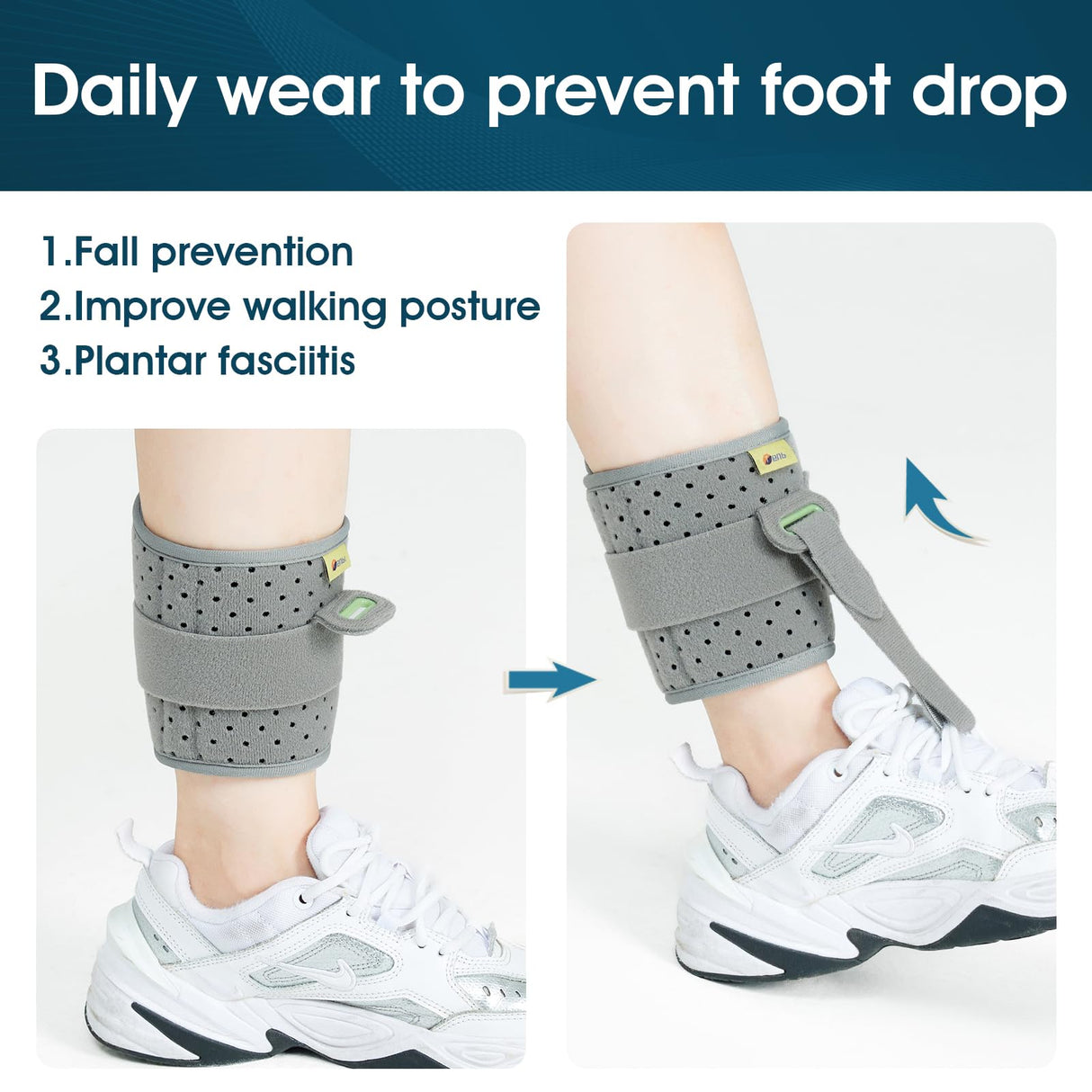 Adjustable Drop Foot Brace Foot Up AFO Brace Unisex Fits for Right/Left Foot Orthosis Ankle Brace Support, Improve Walking Gait, Effective Relieve Pain for Achilles Tendon (Gray)