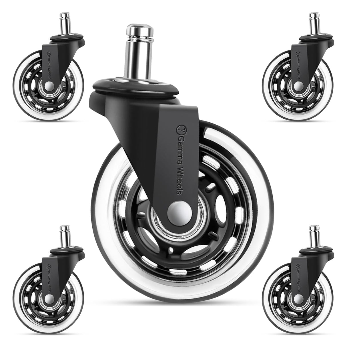 Gamma Office Chair Wheels Black, Pack of 5, 7/16 x 7/8 Inch – Heavy Duty Chair Wheels Replacement for Scratch-Free, Smooth & Silent Rolling – Suitable for Floors & Carpet