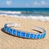 Blue Fire Opal Cuff Bracelet for Women – Turquoise & Lapis Style Silver Bangle, Adjustable Boho Southwestern Jewelry Gift