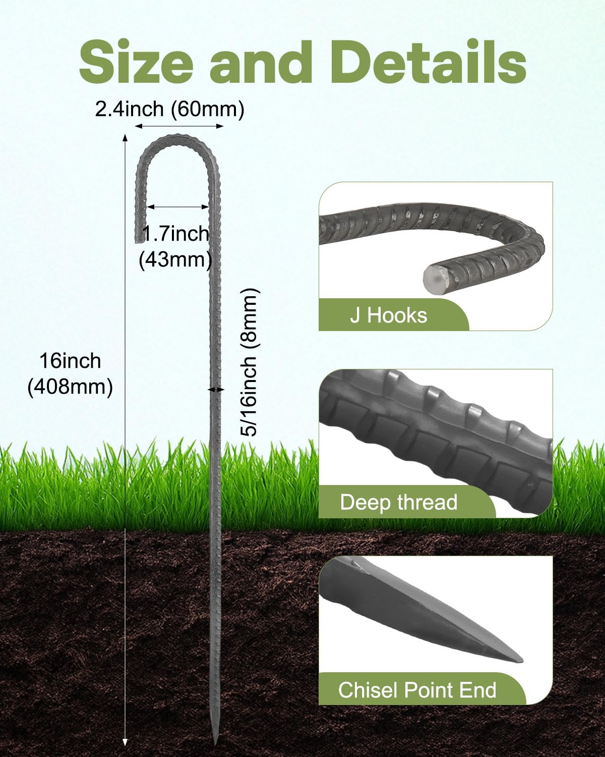 Alffun 16 Inch Rebar Stakes, 8 Pcs Metal Stakes for Ground