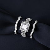 RYANEE Princess Cut Cubic Zirconia Halo Promise Engagement Ring For Women in 925 Sterling Silver, Simulated Diamond 14k White Gold Plated CZ Stackable Rings For Her, Wedding Band Bridal Ring Set 6