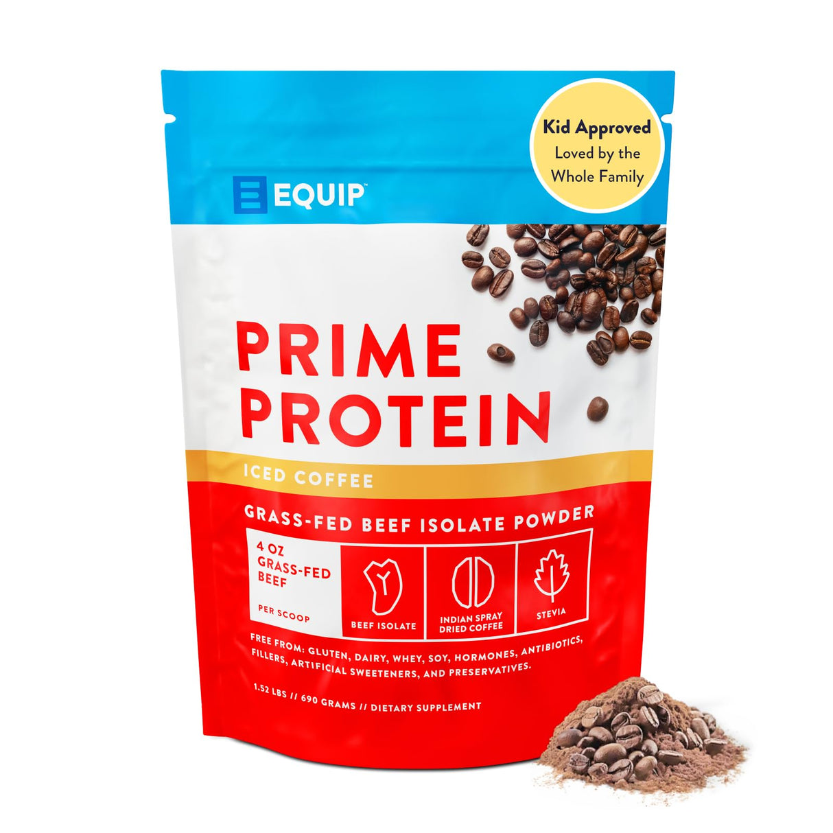 Equip Foods Prime Protein Powder | Clean, Grass Fed Beef Protein Isolate | Carnivore Protein Powder | Paleo, Keto Friendly | Gluten, Dairy Free | Helps Build & Repair Tissue | 30 Servings, Iced Coffee