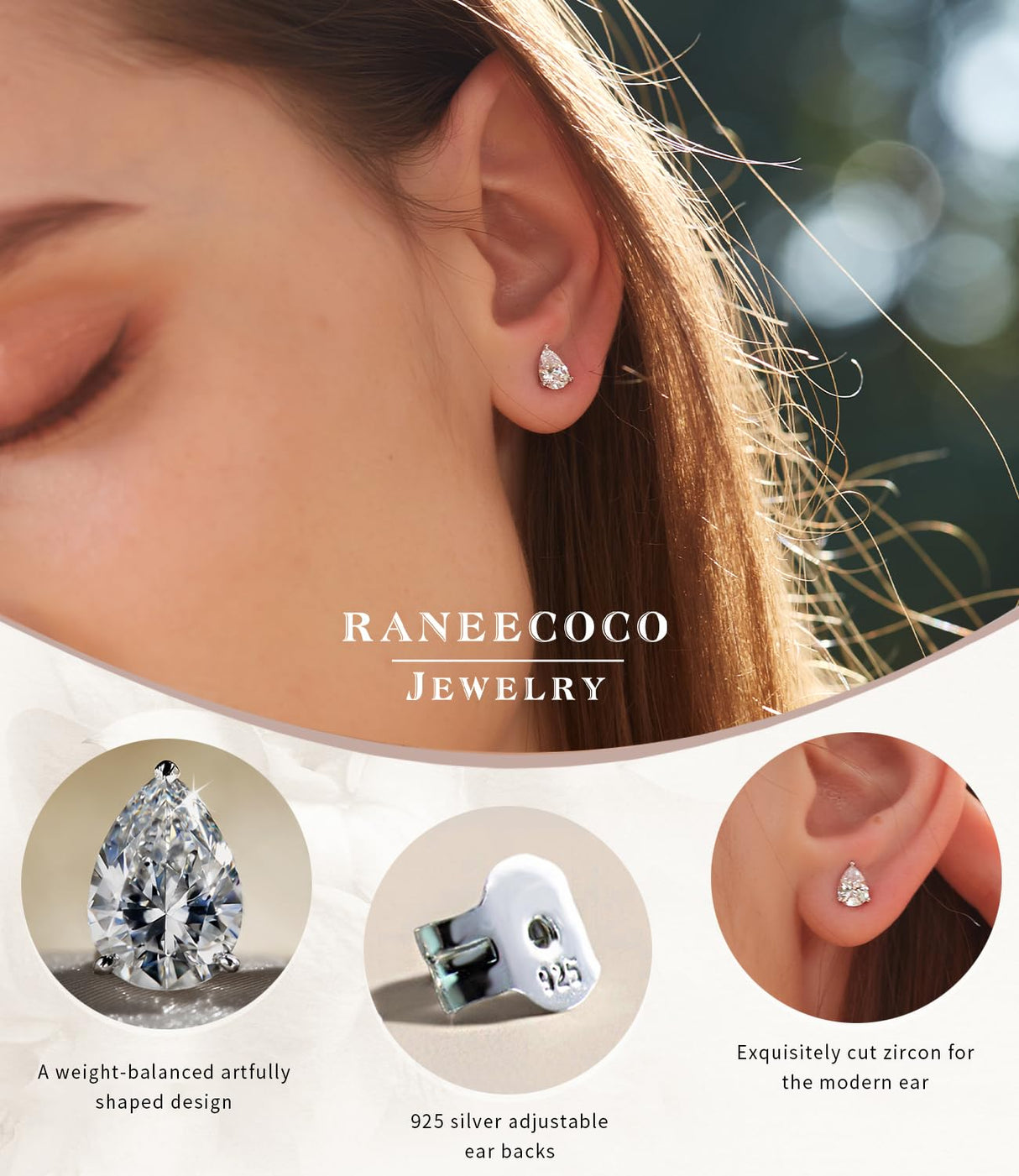 "STUNNING FLAME" 18K White Gold Plated 925 Sterling Silver Cubic Zirconia Pear Cut Stud Earrings | Teardrop CZ Studs for Women（Pear，6）