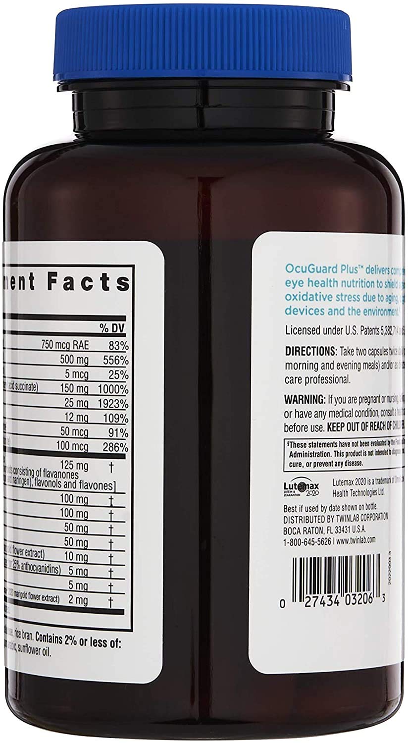 Twinlab Ocuguard Plus - Eye Supplement with Zinc, Vitamin A, C & D - 60 Veggie Capsules