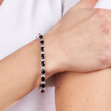 KEZEF Tennis Bracelets For Women - Cubic Zirconia - Oval 7x5mm Black Gemstones - Round 2.50mm White CZ - Silver Plated Brass - 7 Inch - Hypoallergenic Bracelets