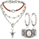 Inbagi 3 Pcs Boho Western Jewelry for Women, White Turquoise, Retro