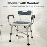 Shower Chair for Elderly and Disabled (450lb) with Padded Armrests and Back, Adjustable Height Shower Seat, Heavy Duty Shower Chairs for Inside Shower, Handicap - Blue