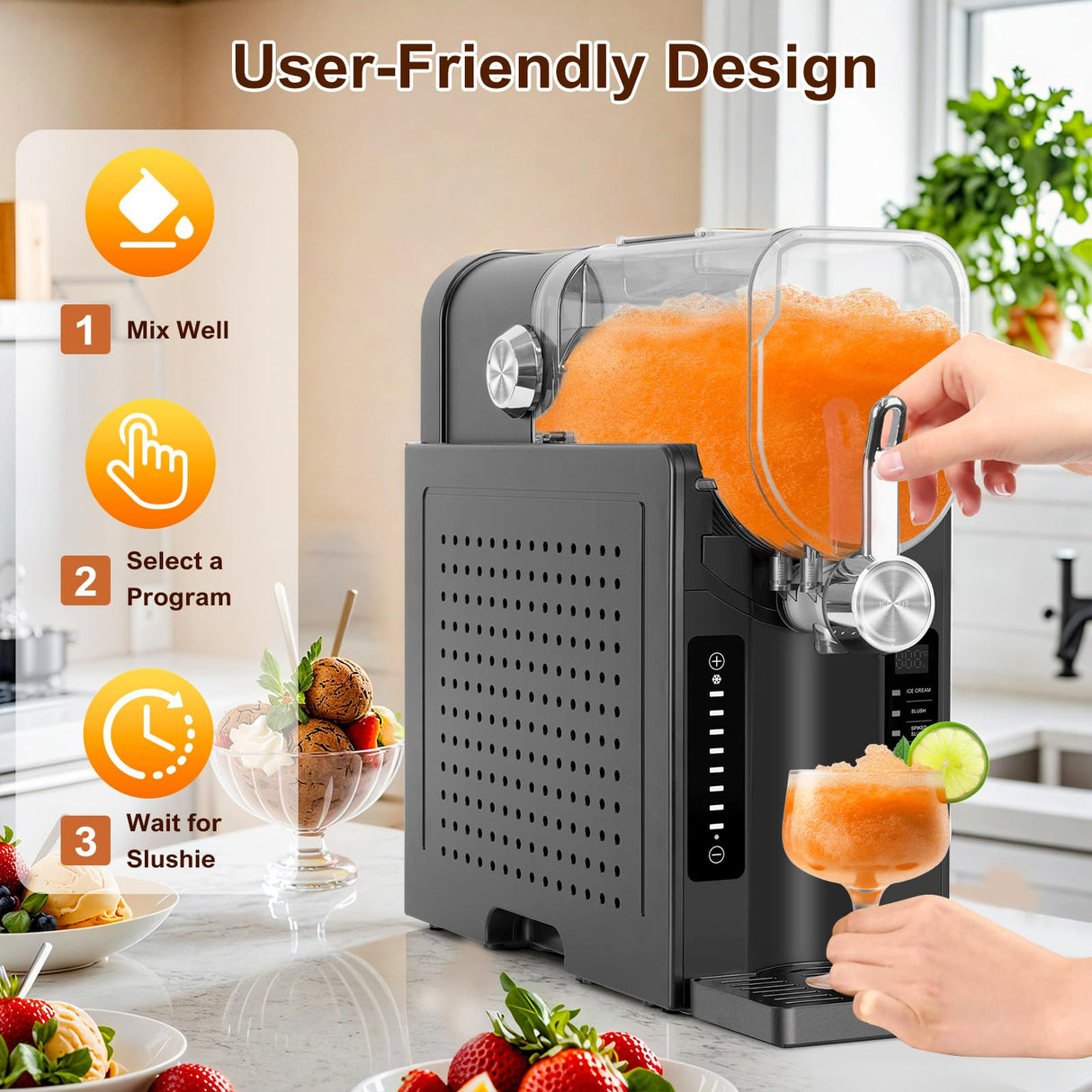 Danrelax Slushie Machine, 88 Oz Slushy for Home, LED Display, Auto-Clean, No Ice Needed, 6 Preset Programs, Frozen Drink Maker for Margaritas, Smoothies, Frappés, Milkshakes & Juices, Quiet Operation