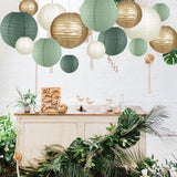 zilue Paper Lanterns Decorative, Round Hanging Paper Lanterns Decorations for Rustic Party Bridal Shower Wedding Sage Green Birthday Party Supplies Gold/Ivory/Sage Green 15pcs