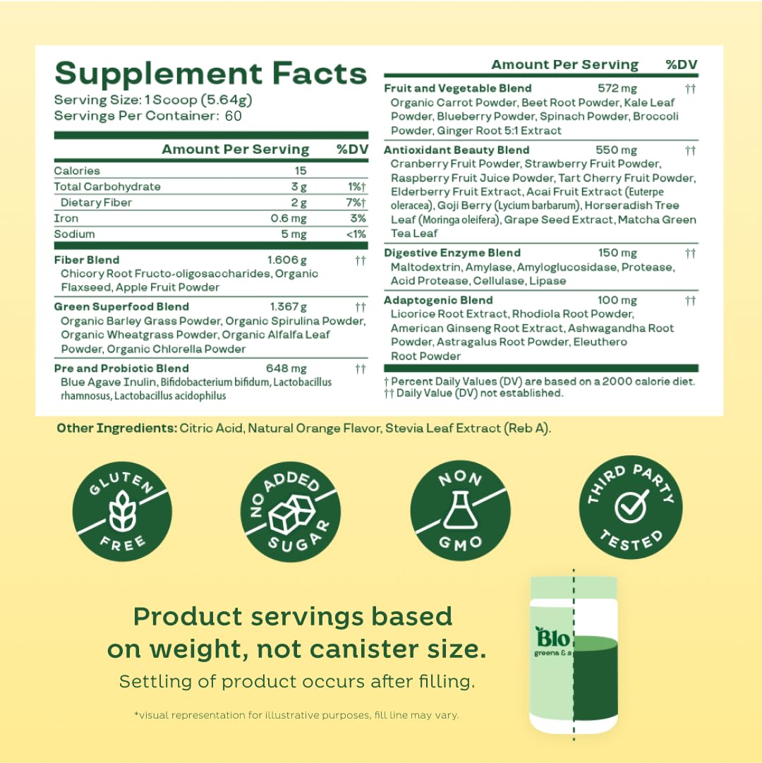Bloom Nutrition Superfood Greens Powder, Digestive Enzymes with Probiotics and Prebiotics, Gut Health, Bloating Relief for Women, Chlorella, Green Juice Mix with Beet Root Powder, 60 SVG, Citrus