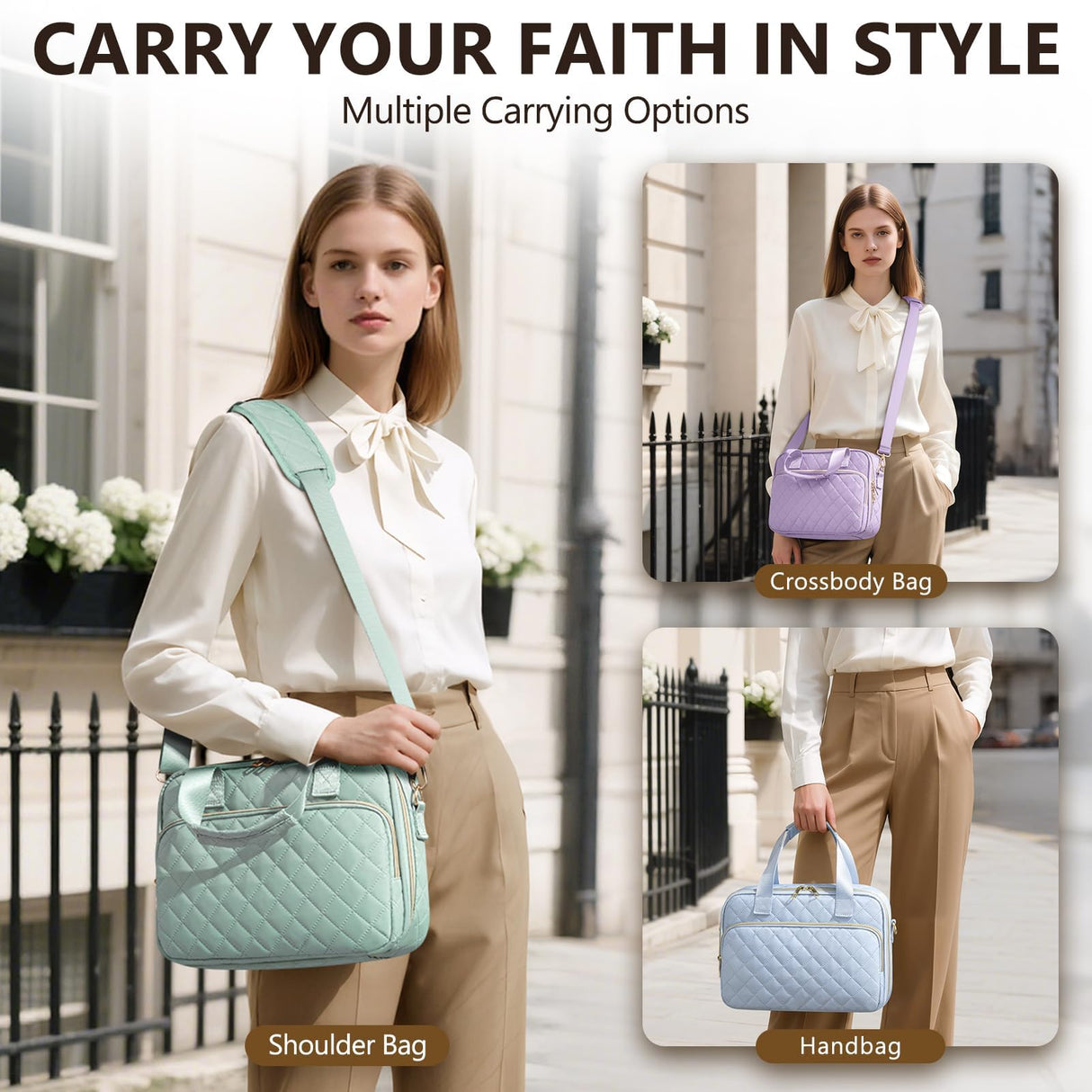 Bible Cover Case for Women, Large Bible Bag Bible Study Supplies Accessories Journaling Kit with Highlighters Tabs, Quilted Book Carrying Cases with Shoulder Strap, Christmas Christian Gifts for Women