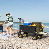 Heavy Duty Beach Wagon with Big Wheels for Sand, 10" Wheel Collapsible Wagons Foldable Large Wagon Cart Folding All Terrain for Camping