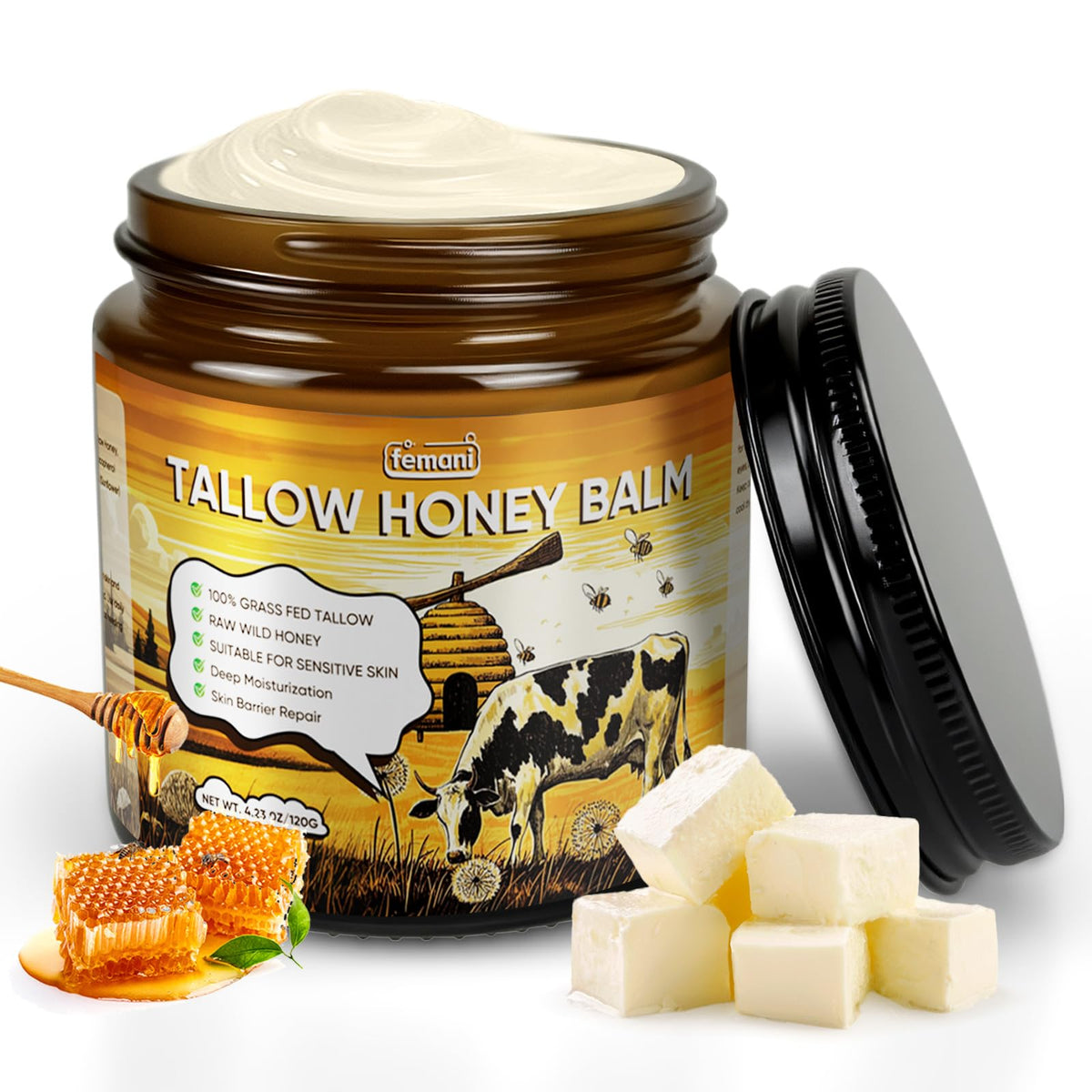 Beef Tallow for Face & Body - 4 Oz Organic Grass-Fed Beef Tallow Balm ...