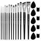 Depvision Face Paint Brushes Set 12 Pcs Face Painting Brushes and Sponges Set Professional Paint Brushes for Body Art Painting Acrylic Oil Watercolor Artist Paintbrush for Halloween Cosplay with Case
