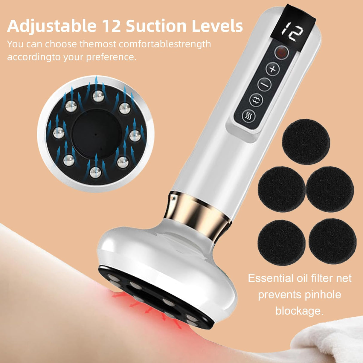 shuredross Handheld Cellulite Massager-Cupping Kit for Massage Therapy,Cupping Machine,Cellulits Massager with 12 Suction Modes, Rechargeable&Cordless varially Anti Cellulites Massagers（White
