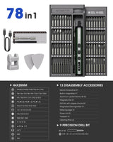 Mini Electric Screwdriver Set, 78 in 1 Small Precision Screwdriver Kit, 65 Preicison Bits, 5 Torque Settings, 4 LED Lights, Magnetic Portable Repair Tool Kit for PC RC Electronic, Watches