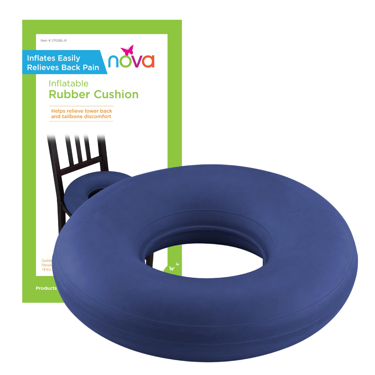 NOVA Inflatable Ring Seat Cushion, Inflatable Donut Cushion for Pressure Relief, Postpartum, BBL & Bedsore Recovery – Durable Rubber, Easy to Inflate/Deflate, Easy to Clean Blue, Bicycle Pump Required