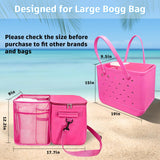 XYFuuee 2-in-1 Cooler Organizer Insert for X Large Bogg Bag Accessories, PEVA Leak-Proof Ice Chest, Lightweight Mesh Divider Inserts Pouch with 4Fastener for XL Bog Beach Rubber Tote, Hot Pink
