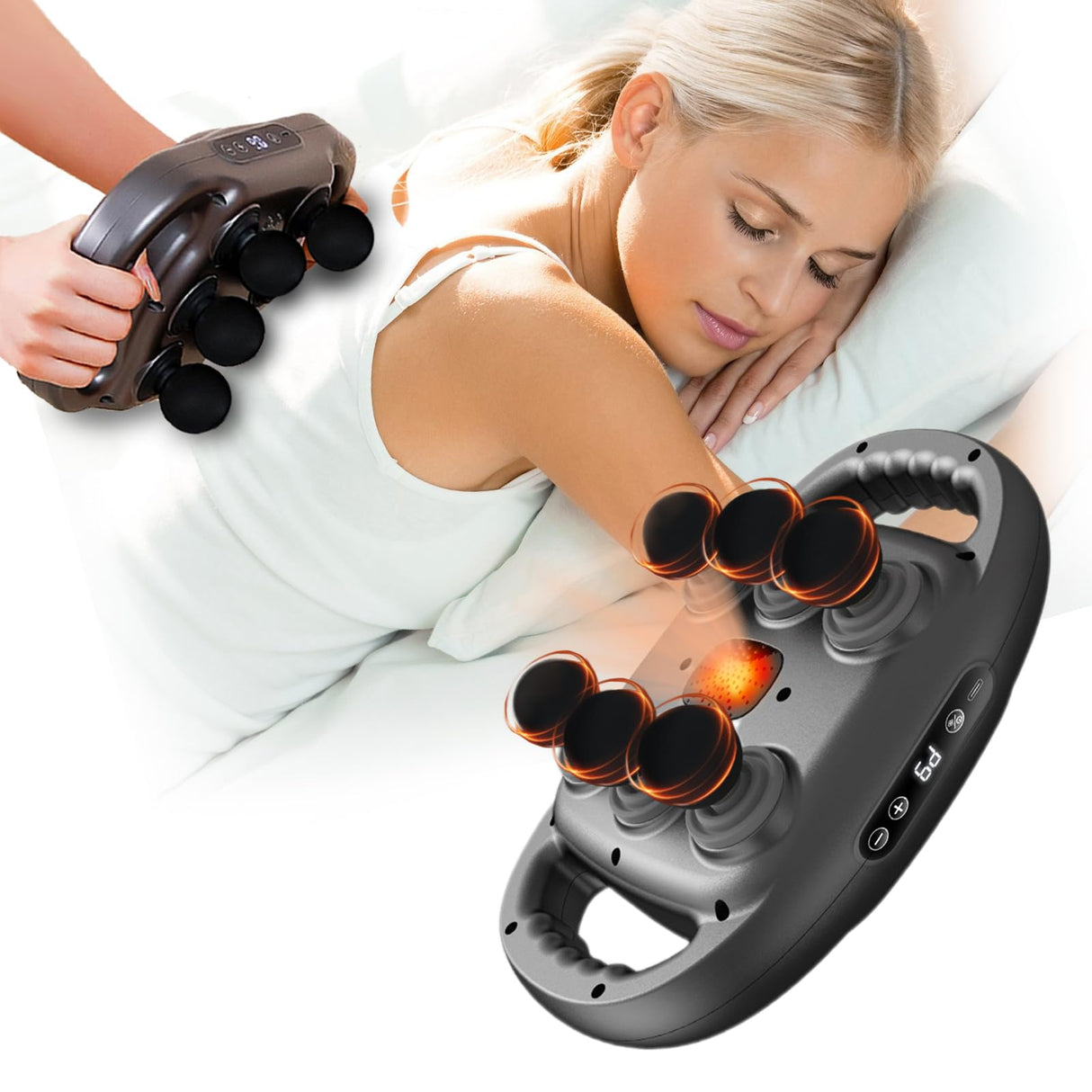 UFFAE 6 Head Massage Gun Deep Tissue with 9 Levels & 9 Modes, Electric Massager Tool for Legs, Arms, Waist, Back, Buttocks - Full Body Muscle Pain Relief, Ideal Gifts for Women, Men, Mom, and Dad