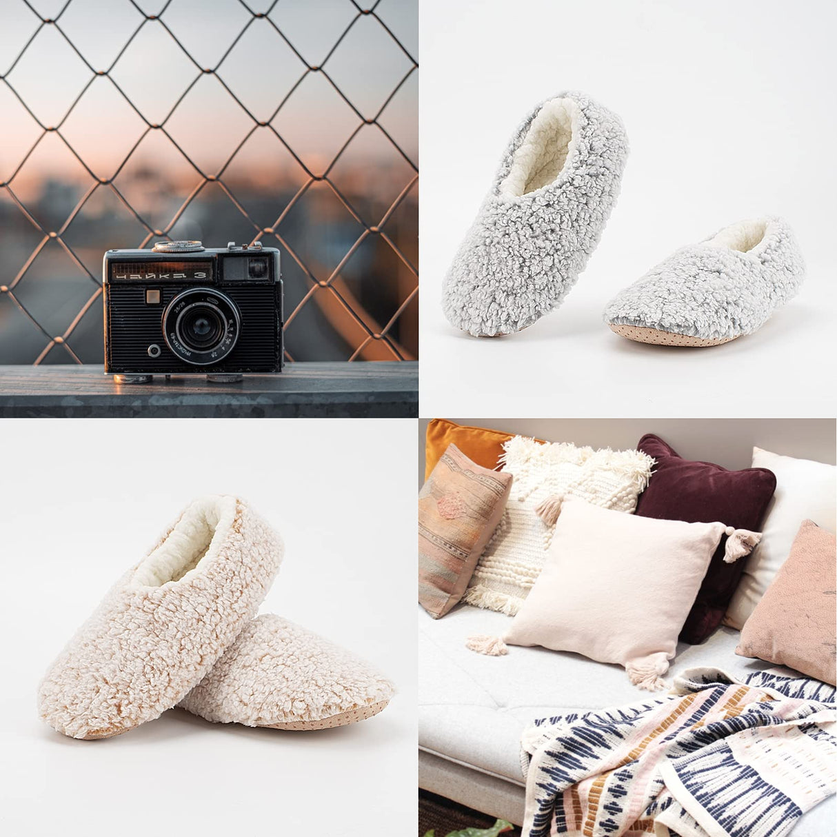 Cozylook 2-PK Soft House Loafer Slippers for Women Indoor, Furry House Shoes for Women Non-slip, Cozy Slip Ons for Elderly, Christmas Gifts, Adult Size 11-12