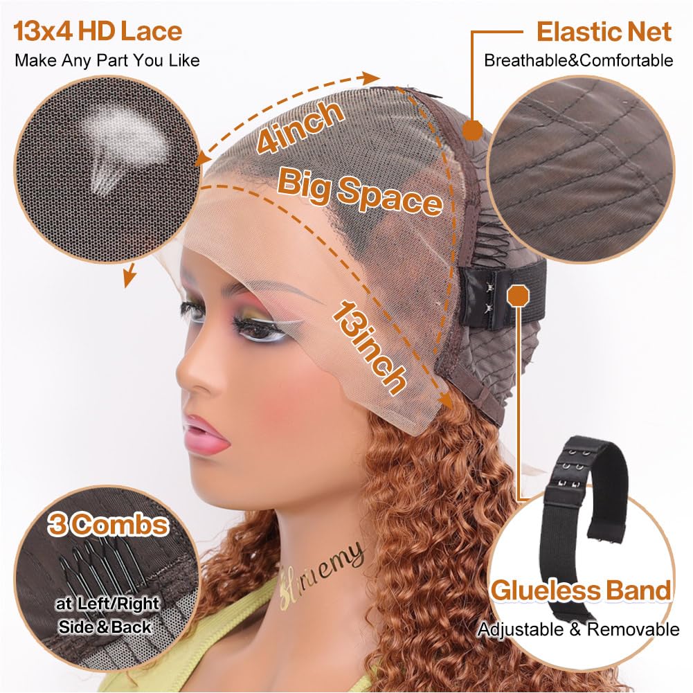 HIRIREMY 16 Inch Ombre Highlight Curly Bob Wig Human Hair For Black Women Wear And Go Glueless 13x4 HD Honey Blonde Highlight Deep Wave Lace Front Wigs Human Hair Pre Plucked Wet And Wavy 4/27