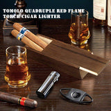 TOMOLO Torch Lighter Quadruple 4 Jet Flame Refillable Butane Cigar Lighter with Cigar Punch,Gift Box(Gunmetal)