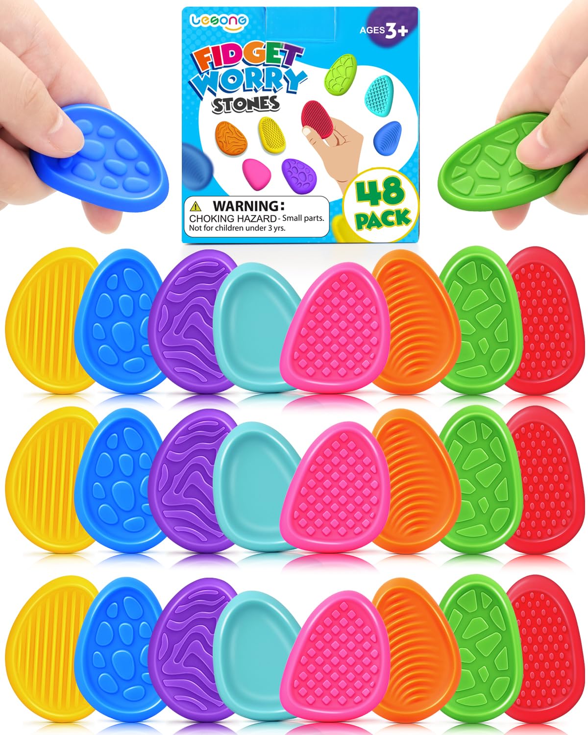 Fidget Toys Sensory Stone for Kids: 48 Pack Textured Worry Stones - Bulk Fidgets for Classroom Prizes Gooide Bag Stuffers - ADHD Tools for Autism Kids Calming - Gifts Christmas Stocking Stuffers