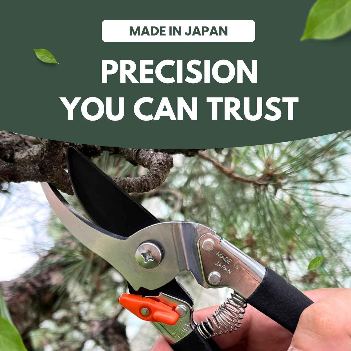 Saboten Japanese Pruning Shears 7.9" – Professional Bypass Garden Clippers, Made in Japan, Sharp Carbon Steel Blade with Sap-Resistant Fluorine Coating, Cuts up to 3/4 in (20 mm) (Straight)