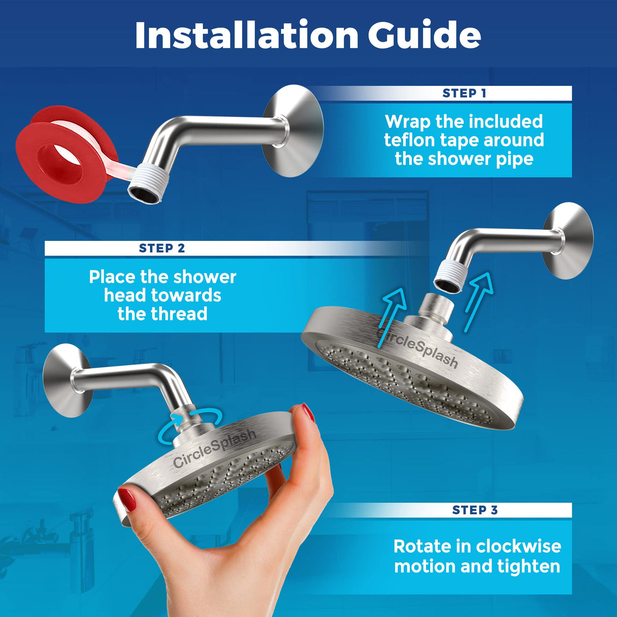 High Pressure Shower Head - Anti-Clogging Silicone Nozzles 2.5 GPM Removable Restrictor - Easy to Clean and Install - Includes Plumbers Tape - 6 inch - (Brushed Nickel 2.5GPM)