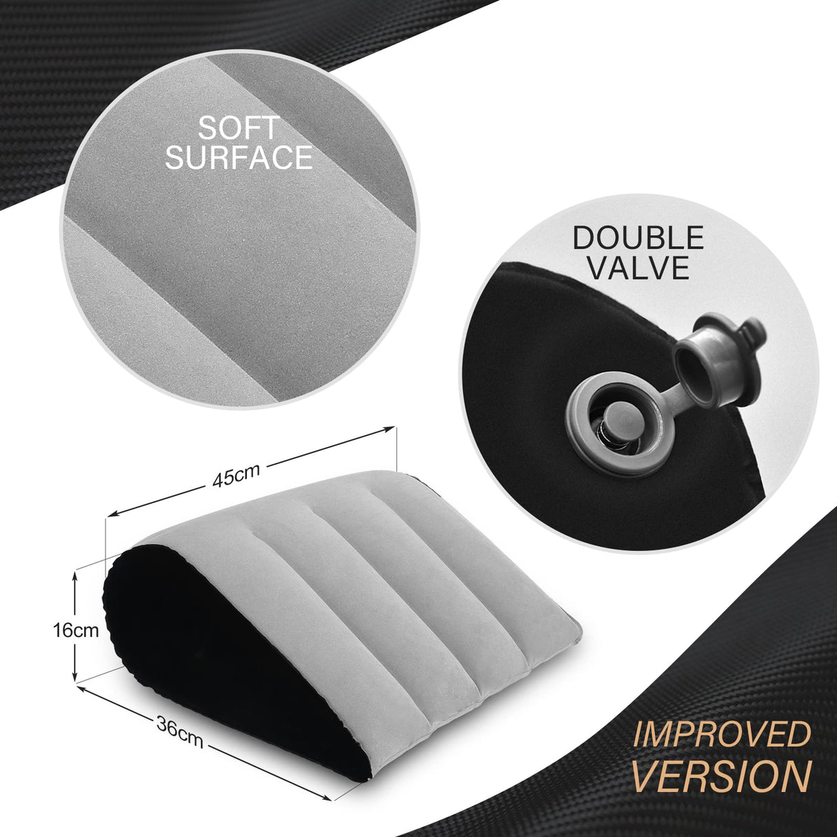 Portable Wedge Pillow Inflatable Cushion - Body Positioners Lightweight Wedge Pillow for Sleeping, Leg Elevation, Use in Bed, Travel, Camping, Fast Inflating Deflation (Grey)