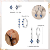 Dainty Blue Earrings Set For Women Dangle Earrings For Women Sterling Silver Hypoallergenic Cartilage Earring Stacks For Multiple Piercing Jewelry Gift