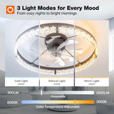 addlon Ceiling Fans with Lights and Remote, 24'' Low Profile Flush Mount Ceiling Fan, 3000–6000K Dimmable LED Fandelier, Bladeless Crystal Fan Light for Bedroom, Kitchen, Living Room, Black
