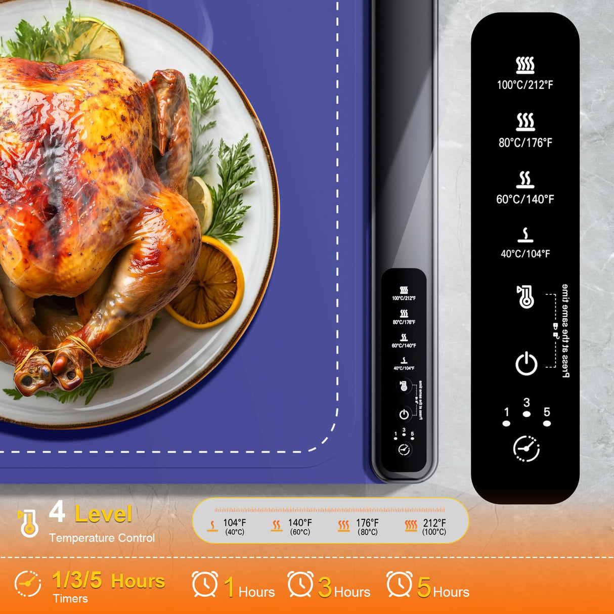 Warming Mat for Food,Food Warming Trays with 4 Temperature Levels - 8-Second Fast Heating Electric Warmer for Buffet, Parties and Holiday Gifts