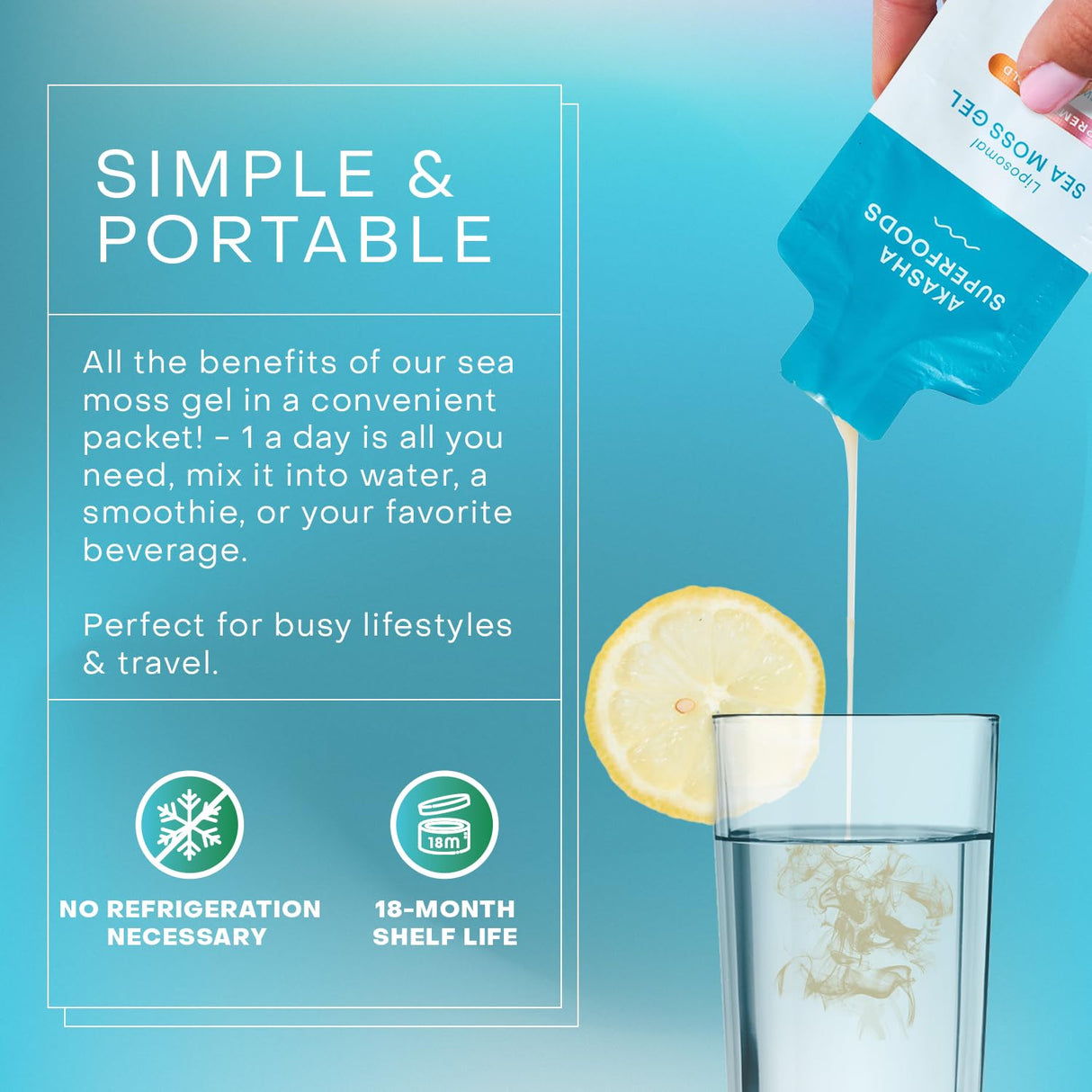 Akasha Superfoods Irish Sea Moss Gel, Liposomal Seamoss with Irish Sea Moss, Vitamin E, Citrus, Organic Vanilla, Glycerin, Skin, Energy & Gut Health Support for Women & Men, Sweet Citrus Flavor, 30 Ct