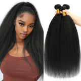 14 16 18 Kinky Straight Bundles Human Hair Yaki Straight Human Hair 3 Bundles 100% Unprocessed Brazilian Virgin Remy Hair Yaki Straight BundlesFor Black Women Natural Black Color