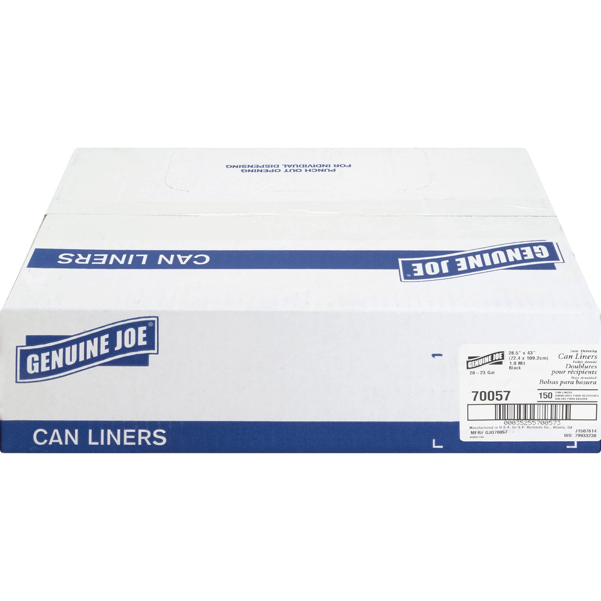 Genuine Joe Low Density Can Liners, 28.5" x 43", 23 gal Capacity, 1.0 mil, Black, Fits Slim Jim Receptacles, 150 Count