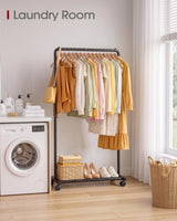 Sakugi Clothes Rack - Clothing Rack with Storage Mesh Shelf & Casters, Heavy-Duty Metal Clothing Rack for Hanging Clothes, Dresses, Coats, Large Load Capacity, Easy Assembly, Black, 28.0"x16.9"x59.0"
