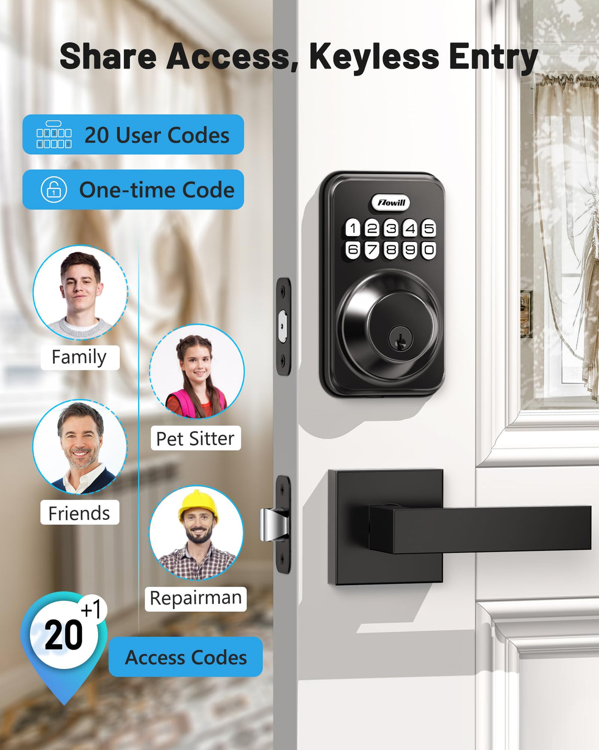 Zowill Keyless Entry Door Lock with 2 Lever Handles, Electronic Keypad Deadbolt, Auto-Locking, Anti-Peeping Password, Digital Code Door Lock, Front Door Handle Sets, OilRubbed Bronze