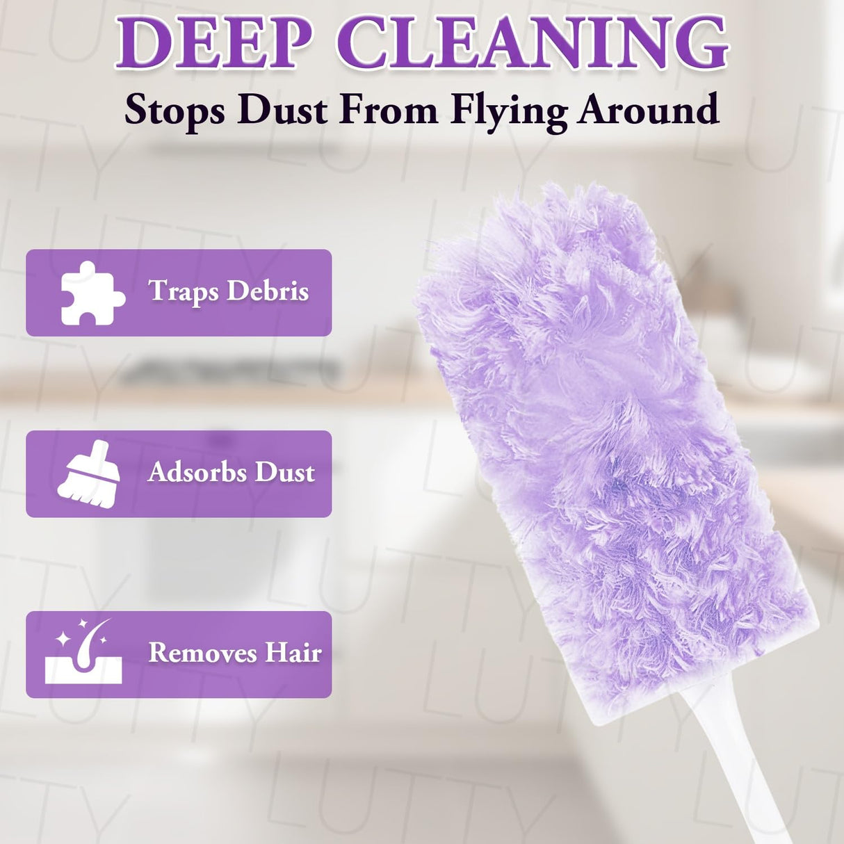 Dusters Refills 60 Count 360°Double-Sided 4X Microfibers Disposable Dusting Pads Compatible with Swiffer Duster Refill for Blinds Ceiling Fans Furniture Multi-Surface Dusting(Purple)