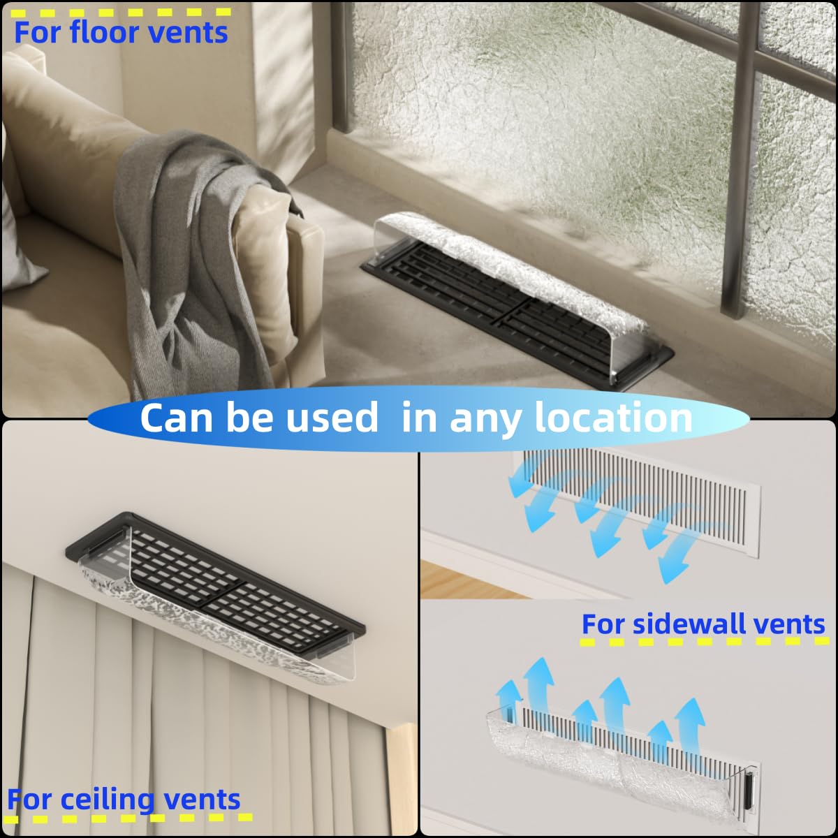 9”-15.5” Adjustable Magnetic Air Deflector with Unique Surface for Sidewall, Ceiling Registers and Vents (4 Pack)