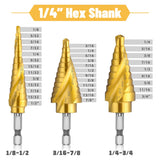 IRONANT Step Drill Bits, 5PCS Spiral Grooved HSS Titanium Step Drill Bit Set, 50 Sizes High Speed Steel Step Bits for Metal with Aluminum Case