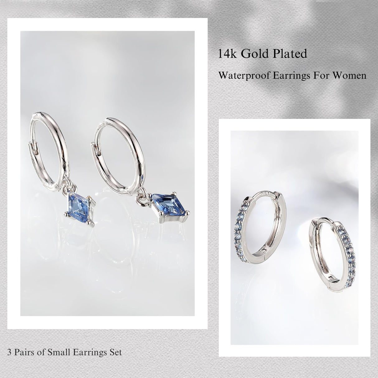 3 Pairs 925 Sterling Silver Colored CZ Hoop Earrings Set for Women