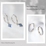 3 Pairs 925 Sterling Silver Colored CZ Hoop Earrings Set for Women