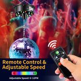 Disco Ball Motor with Light, Party Lights with Remote,6-12RPM Adjustable Speed Rotating Disco Motor,for 4''~ 24'' Mirror Ball, DJ Bands KTV Bar Christmas Birthday Wedding Outdoors Party Decor