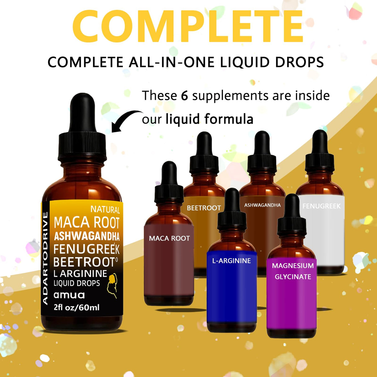 Amua VitalDrops with Ashwagandha, Fenugreek,Maca Root Drops and L-Arginine Liquid Multivitamin for Women and Men,Made with 100% Natural Ingredients (1pcs)