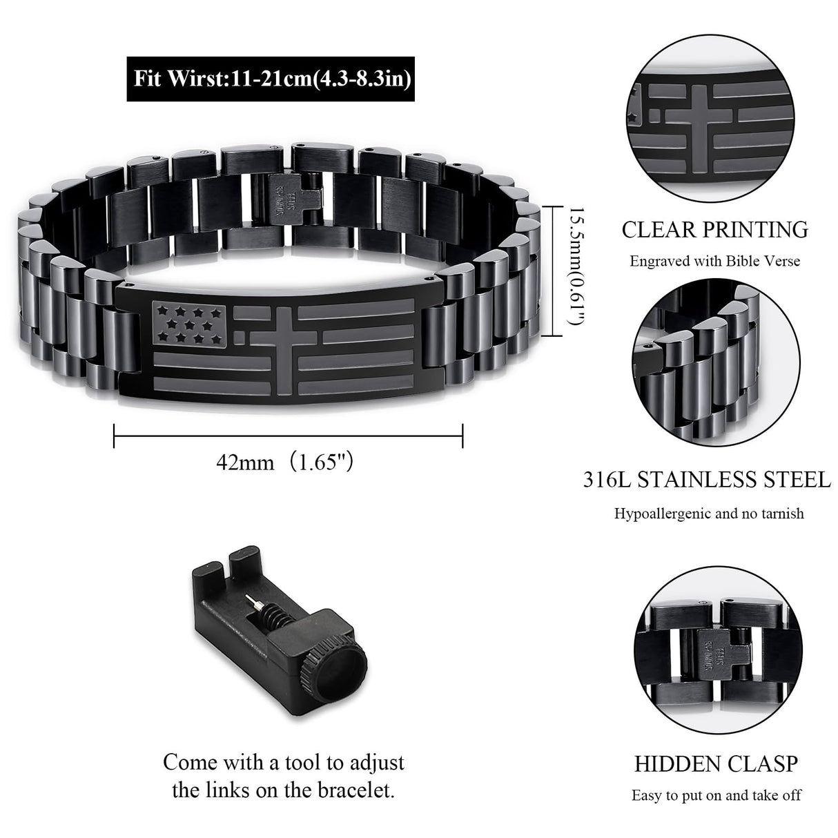 GLEZZA Joshua 1:9 American Flag Bracelets Christian Gifts for Men