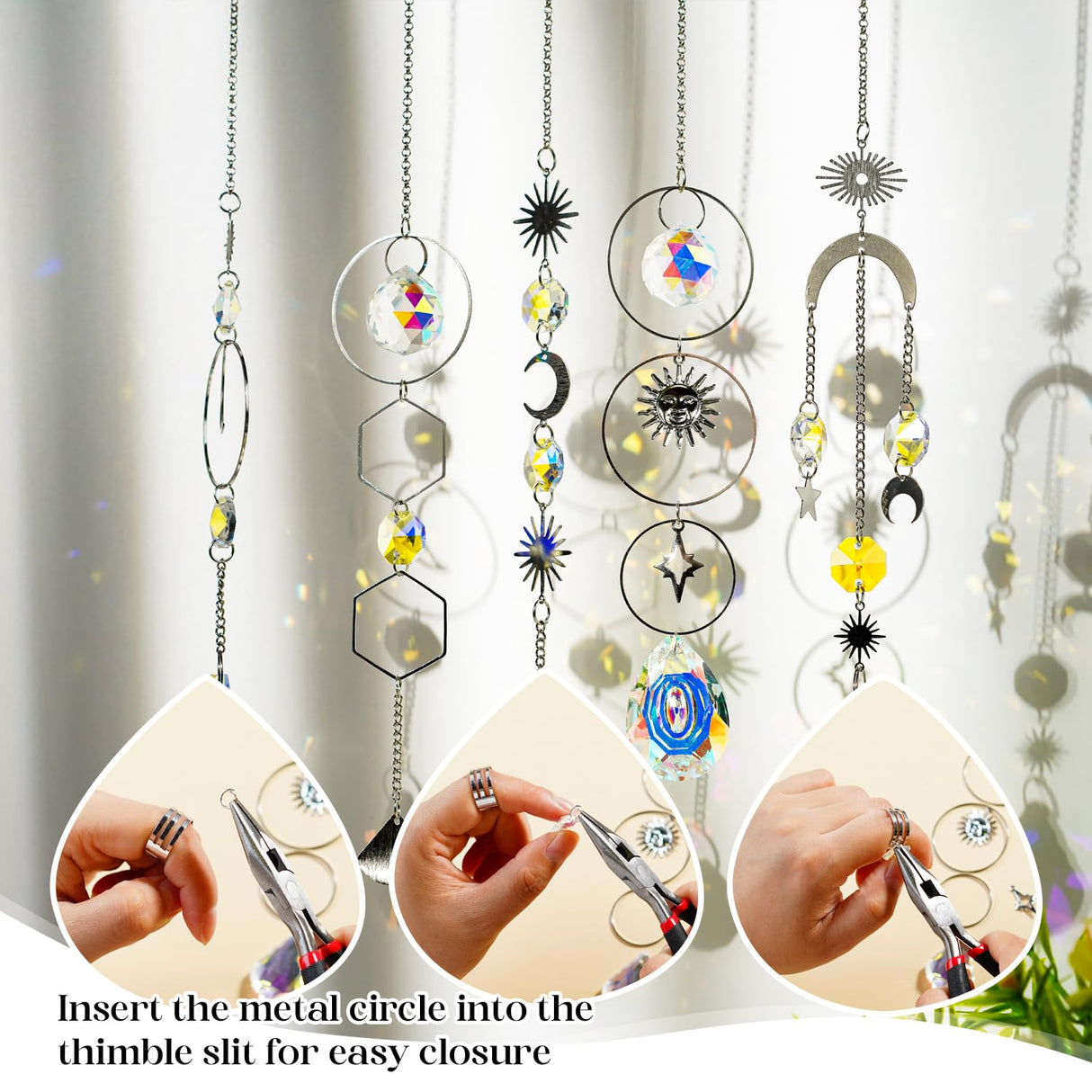 215pcs Crystal Suncatcher Craft Kit Rainbow Prisms Beads DIY Window Decor